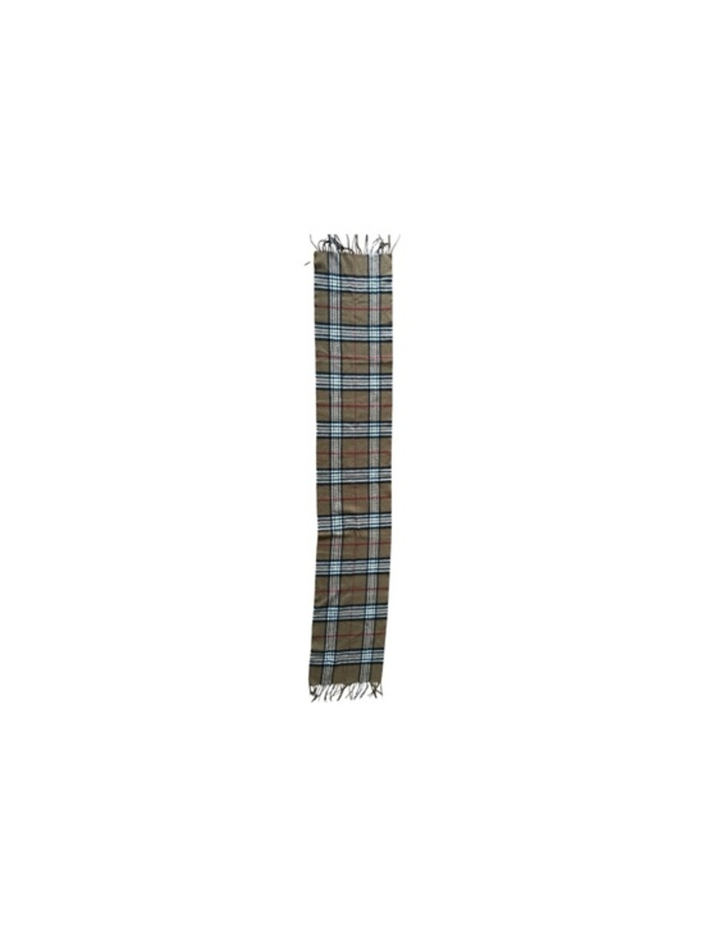 100% cashmere scarf, made Scotland, tan black white and red, approximately 64”